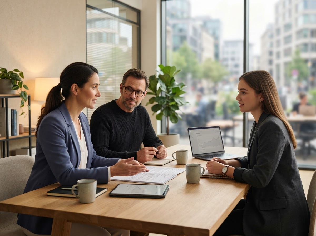 Konto Millennium 360 advisor reviewing a client's long-term financial plan and data analysis